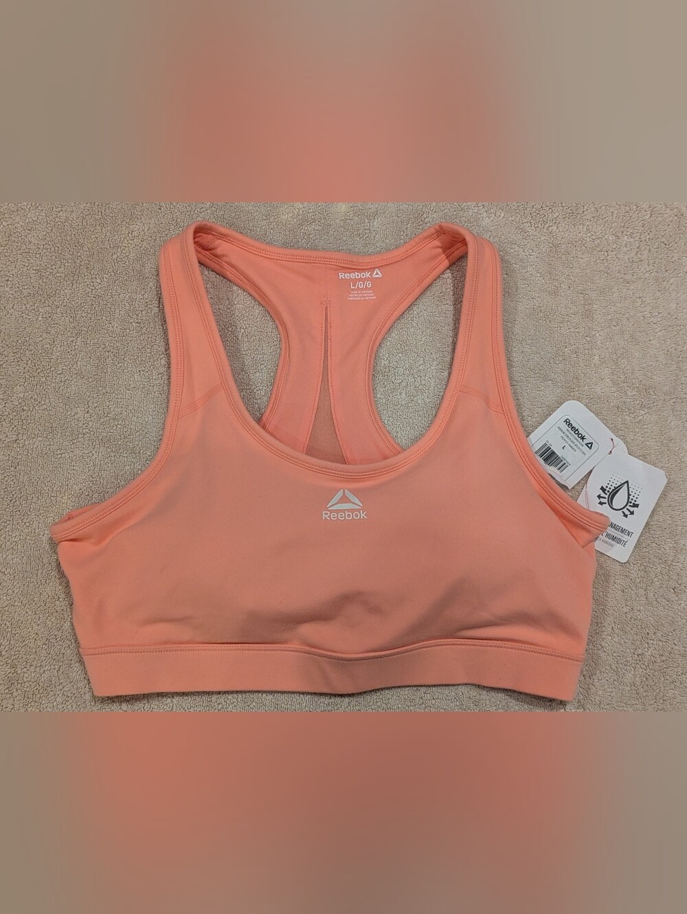 $14 Reebok Size L Peach Amber Stronger Medium Impact Sports Bra NWT Workout